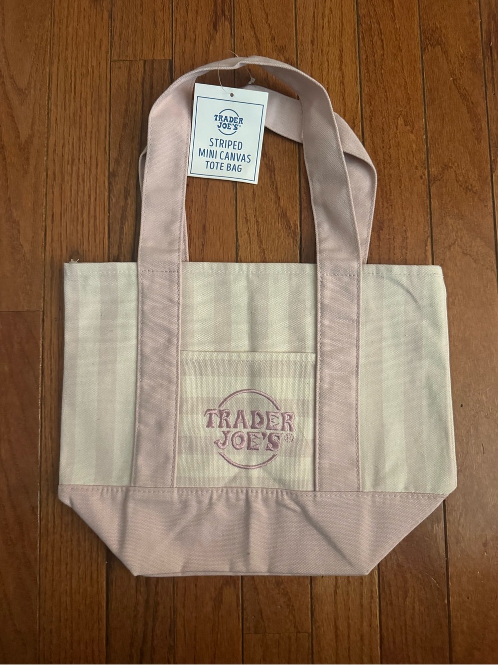 Trader Joe's Pink and Cream Striped Mini Canvas Tote